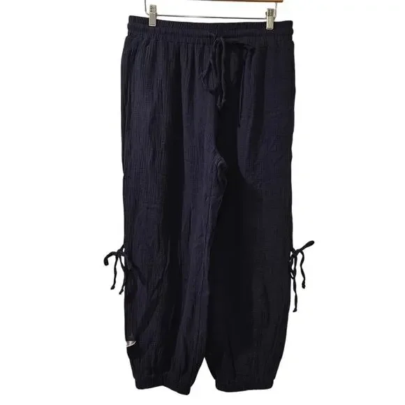 NWT Simple by Suzanne Betro Pants XL Navy Lagenlook Cotton Drawstring Artsy Boho - Picture 1 of 7
